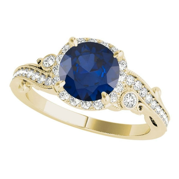 1.50 Carats Diamond And Created Sapphire Engagement Ring In 10K Solid Yellow Gold