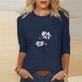 thumbnail image 2 of QIPOPIQ Hauts pour Femmes Chemises à Manches 3/4 Col Rond Blouses Amples Décontractées T-Shirts à Imprimé Marguerites Liquidation, 2 of 5