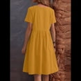 thumbnail image 4 of Vestido Camisero de y Algodón de Verano para Mujer, Informal, Holgado, con Cuello Redondo, Corta, Midi y Bolsillos Amarillo S, 4 of 7