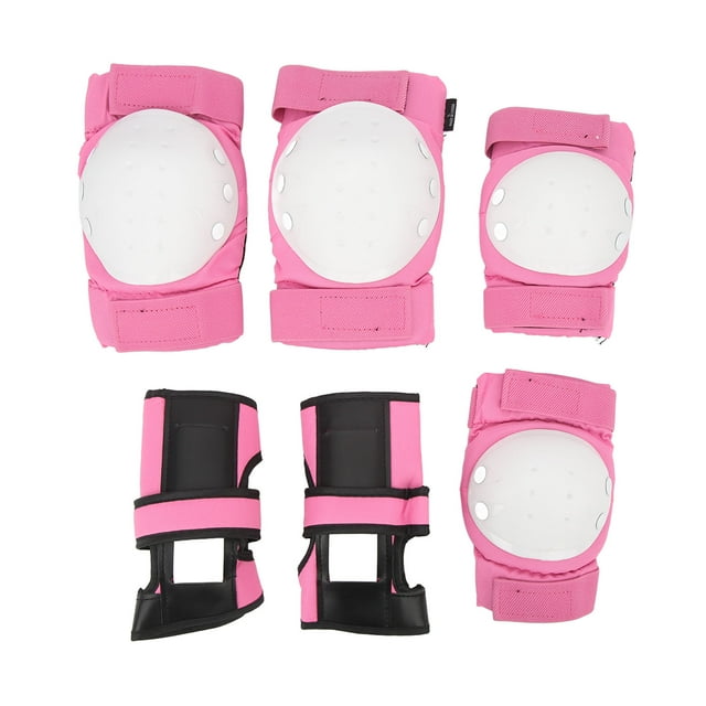 Kit de 6 rodilleras protectoras de tela Oxford con esponja de polipropileno y coderas para patinaje y ciclismo, color rosa