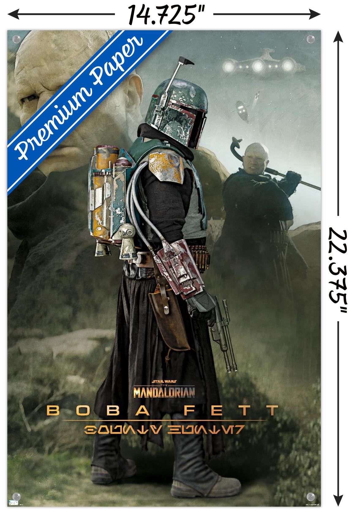 Star Wars: The Mandalorian Season 2 - Boba Fett Wall Poster with Pushpins, 14.725" x 22.375"