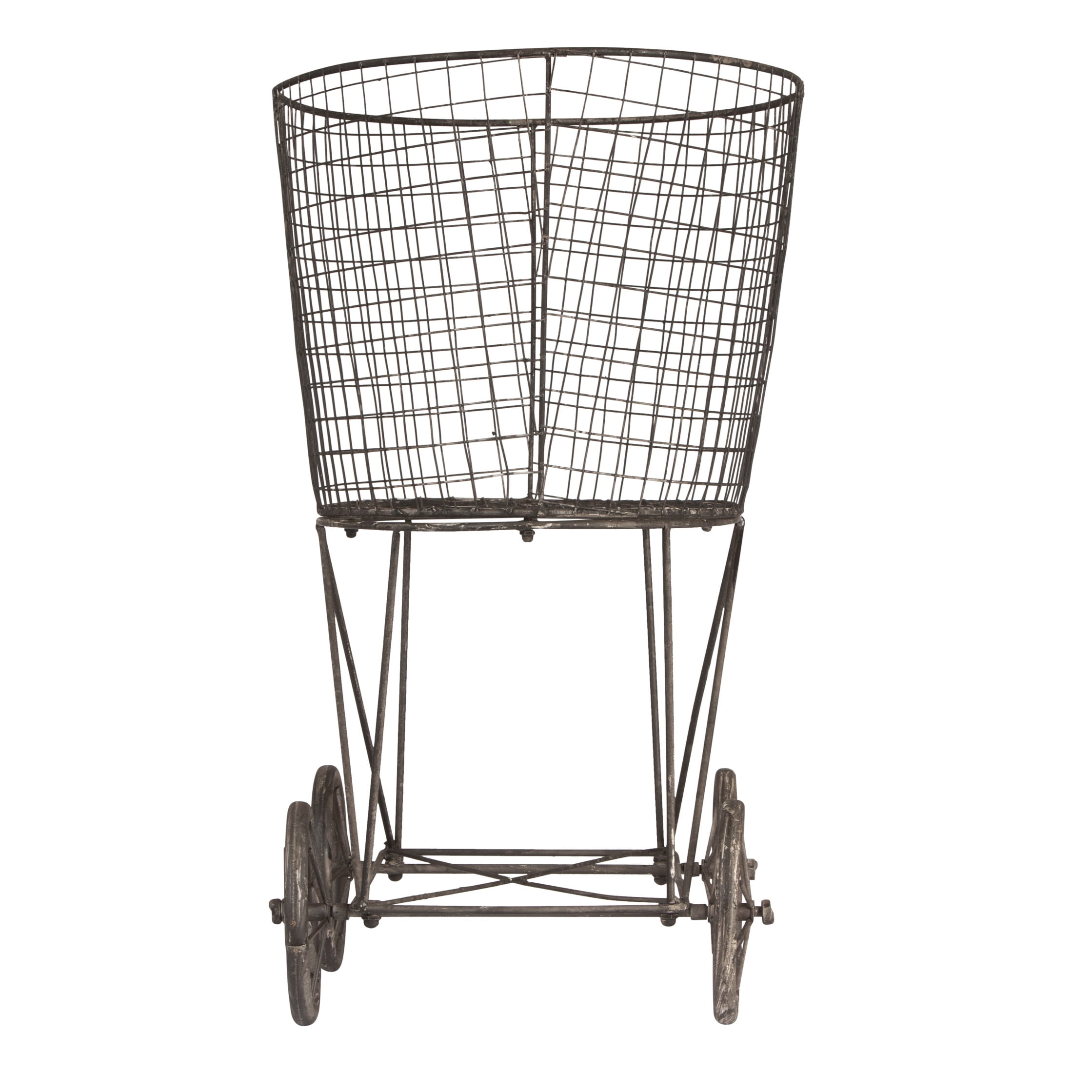 Woven Paths Vintage Iron Laundry Basket with Wheels, 24.75" x 27", Black