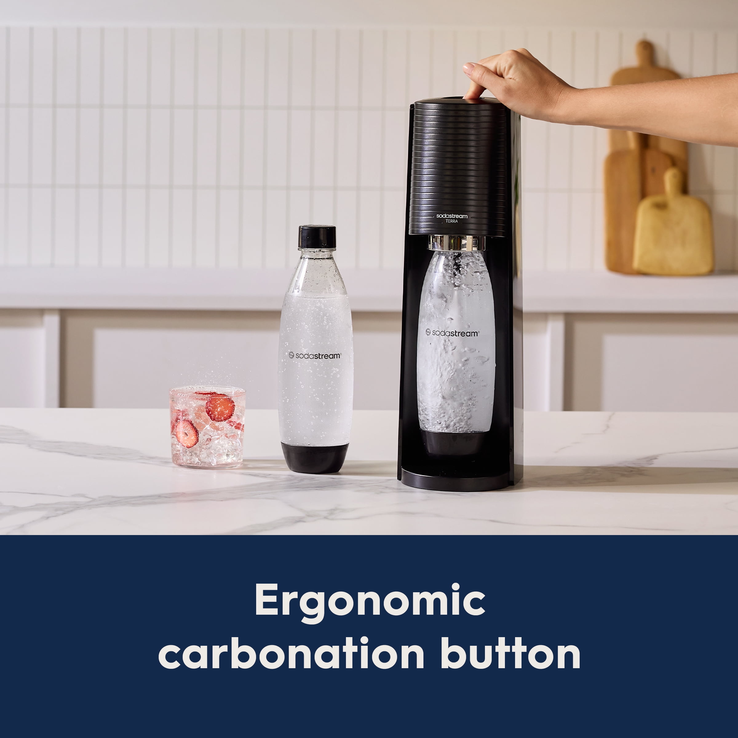 SodaStream Terra (Black) Sparkling Water Maker Bundle, with CO2, DWS Bottles, and MTN Dew Flavor Mix