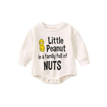 

Meihuida Baby Girls Boys Casual Romper Long Sleeve O Neck Letter Peanut Print Playsuit