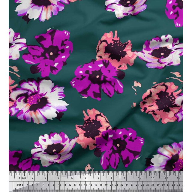 Soimoi Polyester Crepe Fabric Flower Artistic Fabric Prints by Yard 52 Inch Wide