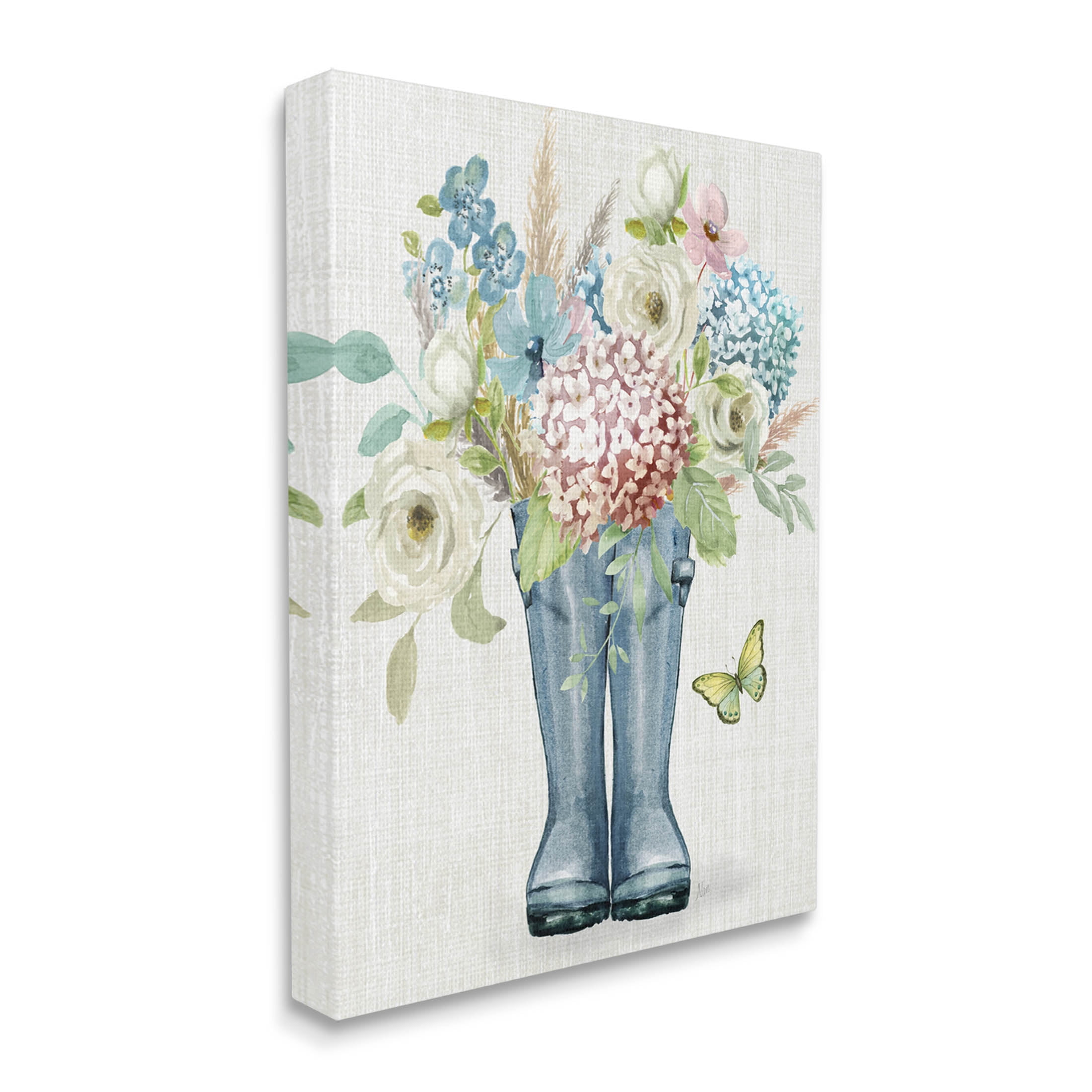 Rain Boots Flower Bouquet Botanical & Floral Graphic Art Gallery Wrapped Canvas Print Wall Art