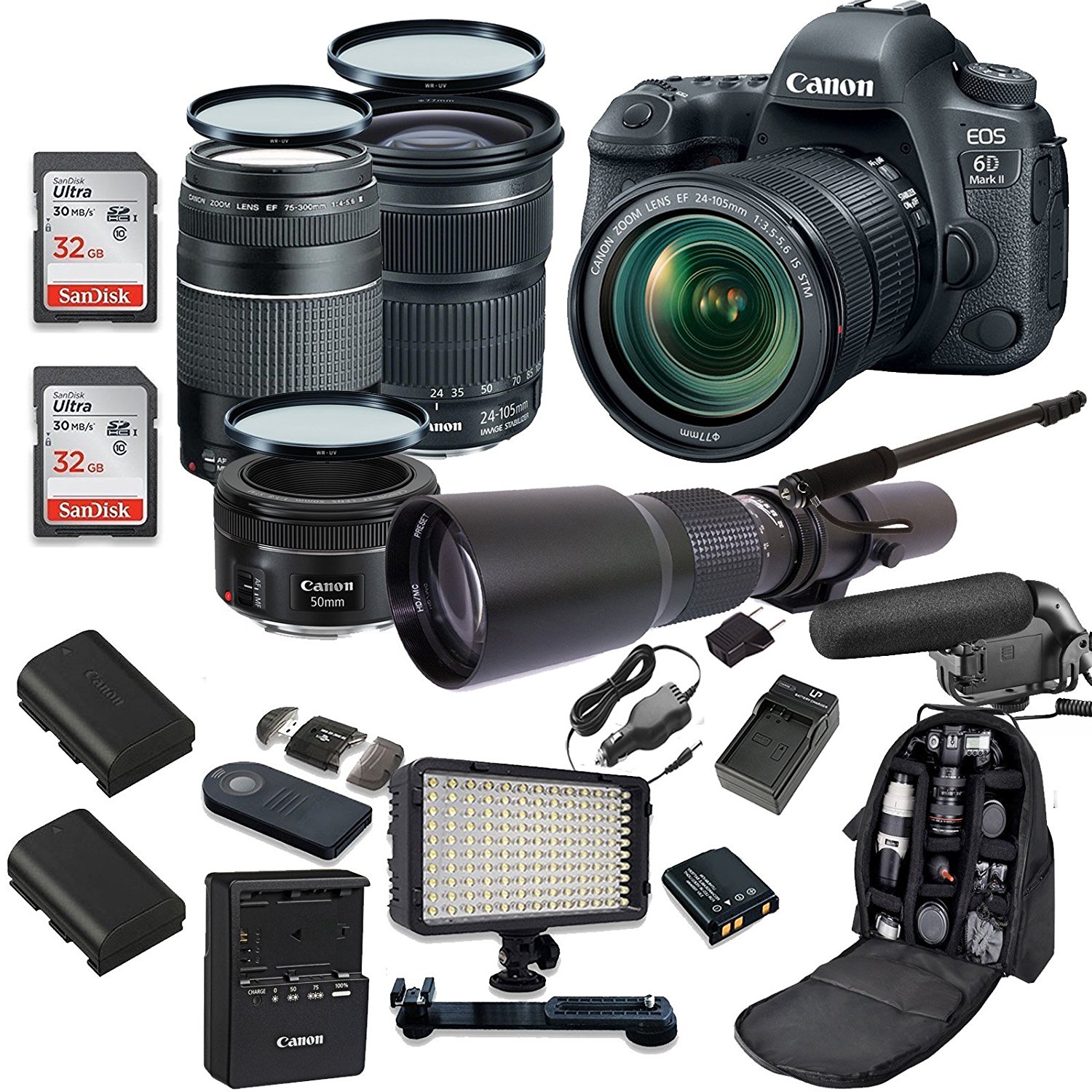 Canon EOS 6D MARK II DSLR Camera Bundle with Canon EF 24105mm f/3.55.