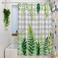 thumbnail image 3 of Spring Leaves Shower Curtain Set, Waterproof Shower Curtains for Bathroom, Pastoral Garden Botanical Gray Plaid Washable Fabric Cloth Bath Curtain for Bathtub Decoration with Hooks 66x72 Inches, 3 of 9