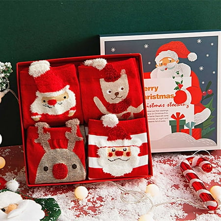 

warm socks for women Adult Christmas Print Elk Elder Middle Cotton Tube Socks Gift Box Stockings