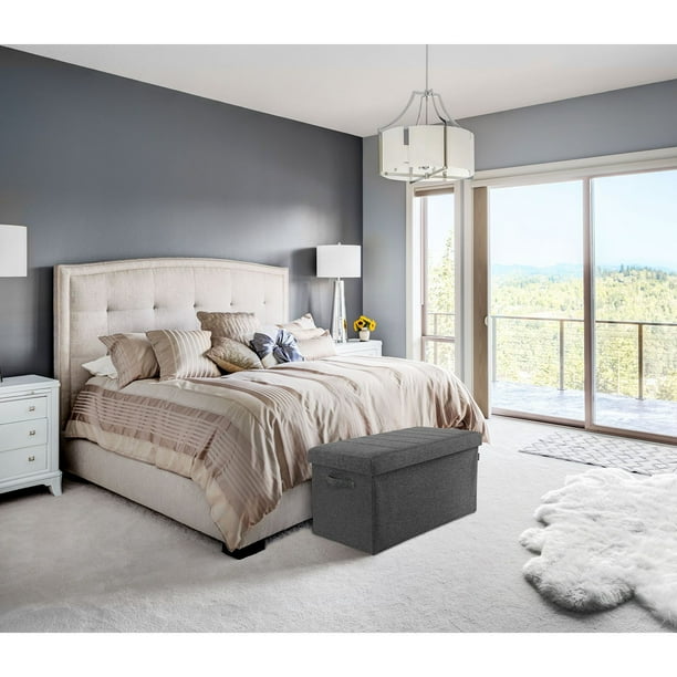 Seville Classics Foldable Storage Bench Ottoman with Handles