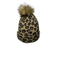 thumbnail image 3 of Women's Knit Hat Winter Leopard Warm Hat Print Fashion Pompom Ball Hat Warm Knit Beanie, Taupe, 3 of 5