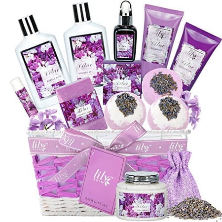 LILY ROY 15Pcs Spa Gifts for Women Spa Kit Spa Gift Basket Set for Women with Lavender Lilac Bath Gift Set Bath Gift Basket Set for Christmas Birthday Mother's Day Bath and Body Gifts Set