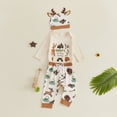thumbnail image 5 of Karoyedx Toddler Boy Outfits Newborn Baby Boy Letters Deer Romper Pants+Hat 3Pcs Clothes Baby Hunting Clothes Beige Size,6-12 Months, 5 of 5