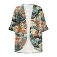 thumbnail image 4 of Abomasnow Women's Floral Print Puff Sleeve Kimono Cardigan Loose Beach Cover Ups Open Front Tops Swimsuit Cover Ups, 4 of 5