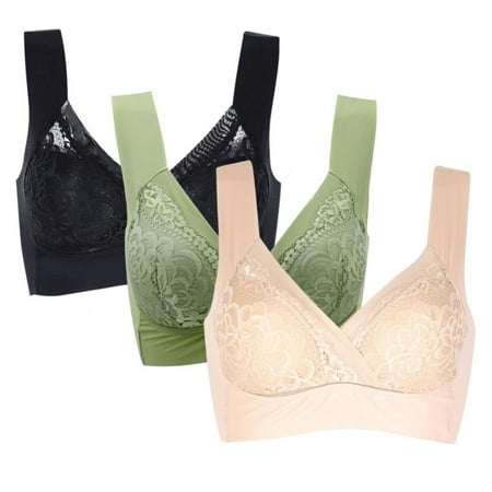 

Xmarks Lace Bras for Women Plus Size Wireless - Ultra-Soft Lift Wireless Bra Wirefree Bra with Support Full-Coverage Wireless Bra for Everyday Comfort M-5XL(3-Packs)