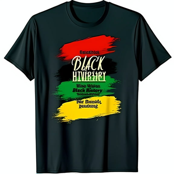 Black T-Shirt with African Brushstroke Design 'BLACK HISTORY' Graphic Tee