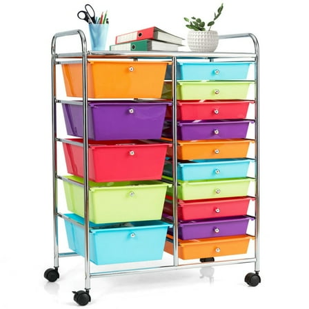 Barara King File Cabinet, Filing Cabinet Organizer,15-Drawer Utility Rolling Organizer Cart Multi-Use Storage-Multicolor