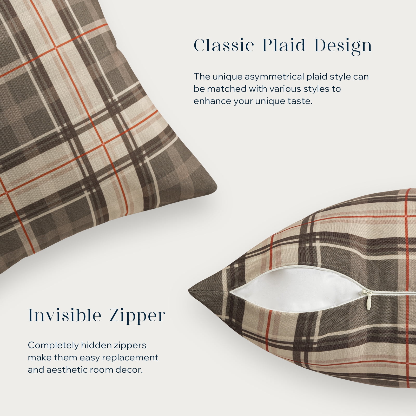 Phantoscope Buffalo Plaid Decorative Throw Pillows with Inserts, Double-Sided Printed Checkered Design, 18 x 18 in, Deep Coffee, 2 Pack