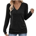 thumbnail image 2 of Xdegoge V Neck T Shirt for Women Long Sleeve Tshirt Shirts Dressy Casual Work Tops Summer Fashion Blouses Tunic Loose Fit Tees, 2 of 8