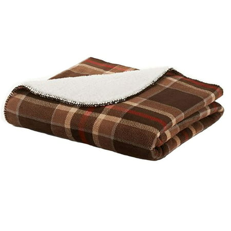 Sonoma Brown Plaid Sherpa Fleece Micromink Plush Throw Blanket ...