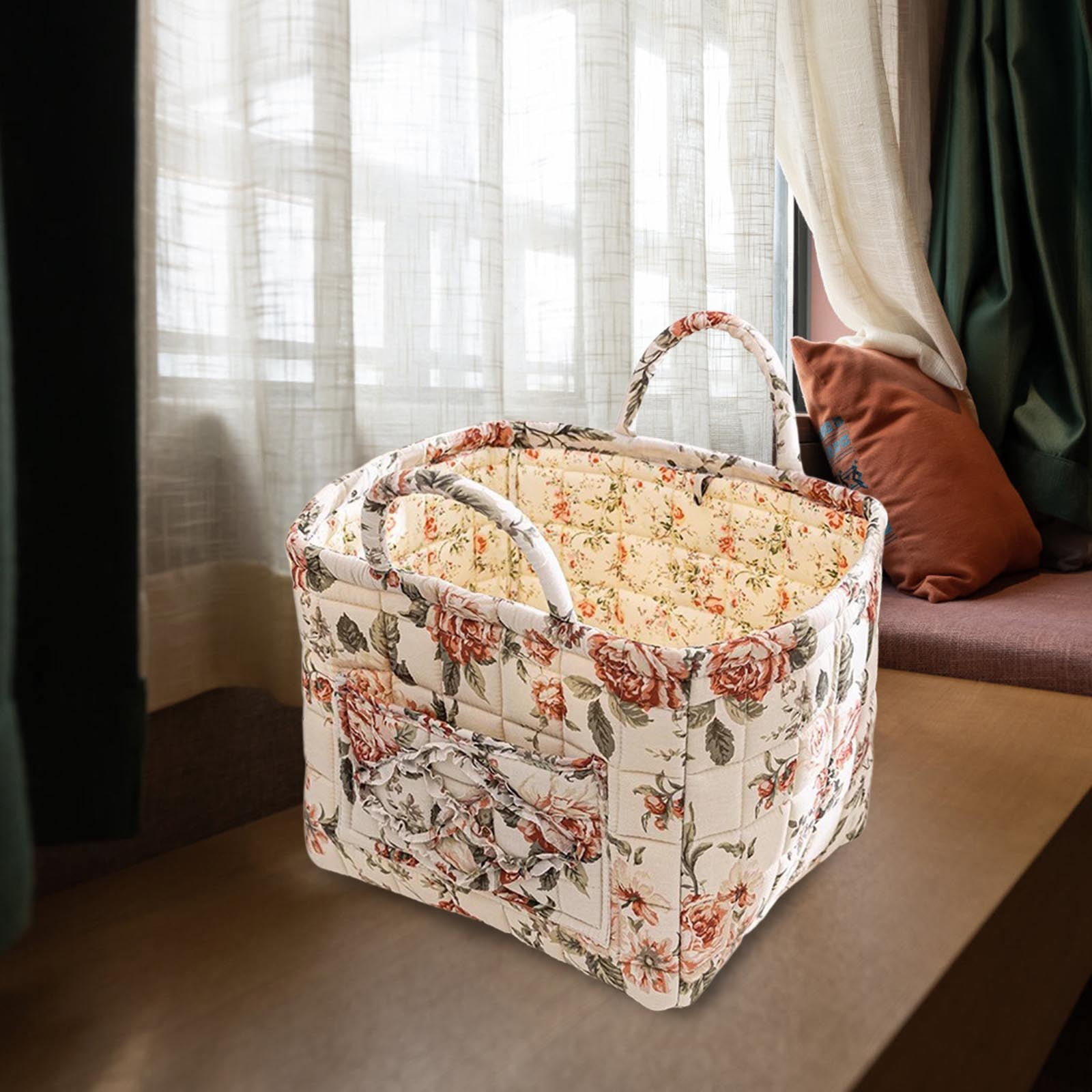 Extra Large Fabric Storage Basket – Boho Floral Laundry Hamper with Carry Handles, Foldable Clothes Organizer for Bedroom, Office, Travel & Shopping (Floral Pattern, Durable Canvas)