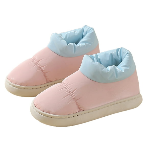 Lovskoo 2024 Women's And Men's Slippers Couple High Top Plus Velvet Thick-Soled Thickened Home Outdoor Non-Slip Confinement Slippers Pink