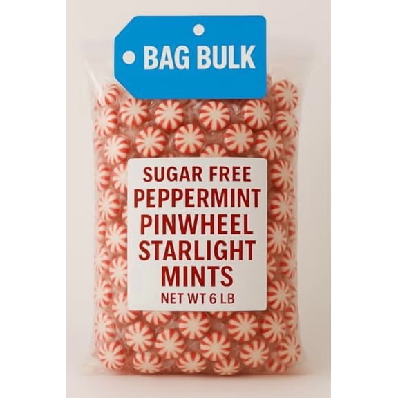 Sugar-Free Peppermint Pinwheel Starlight Mints Hard Candy, Individually Wrapped, Bulk 6 LB Bag (635909), Low-Calorie Holiday Treats for Parties, Events, and Candy Buffets