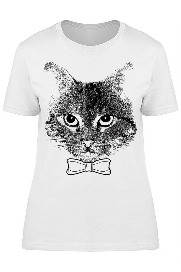 Cat Face With Bow Tie T-Shirt Women -Image by Shutterstock, Female Medium