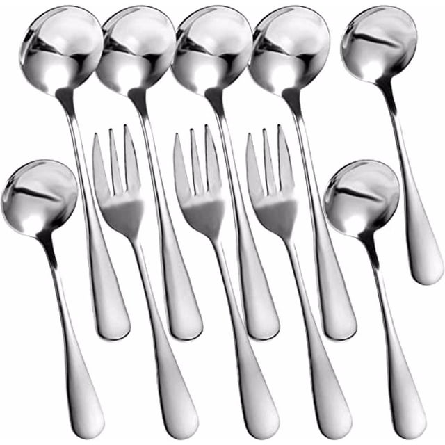 Cateissary 10 unids/set fácil de limpiar cuchara superficie pulida y línea suave sin mancha juego de vajilla izquierda Mostrada