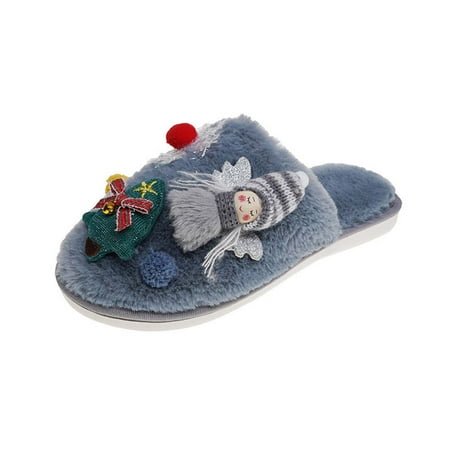 

Lovskoo 2024 Christmas Slippers for Women And Men Couple Shoes Flat Plush Non-Slip Home Shoes Linen Comfortable Platform Slippers Gray