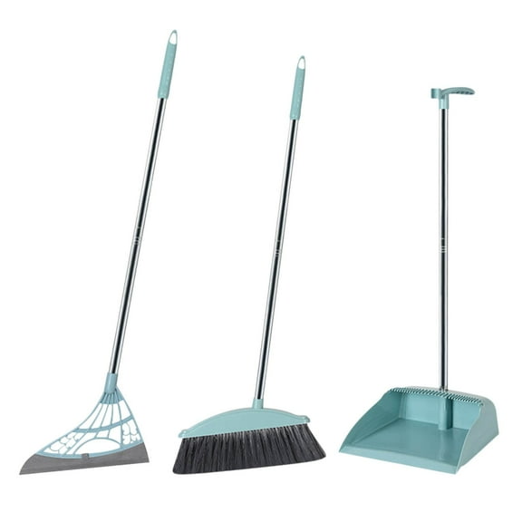 Broom, Dustpan, Squeegee Set, with 32Inch Long Handle, Upright Lobby Broom and Dustpan, Indoor Broom and Dustpan Set for Home Kitchen Office Floor Use