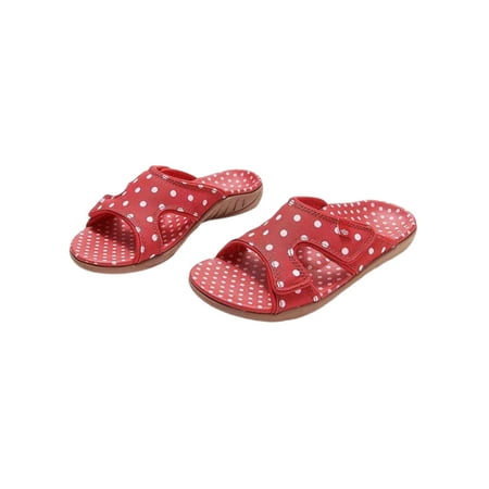 

Rockomi Ladies Slides Summer Wedge Sandals Polka Dot Slide Slippers Women Non-Slip Breathable Footbeds Fashion Slip On Casual Shoes Red 6
