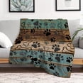 thumbnail image 3 of Rustic Dog Paws Prints Blanket Gifts Western Farmhouse Turquoise Wooden Puppy Paws Throw Blanket Colorful Soft Fuzzy Blankets for Couch Sofa Bed 280GSM, 3 of 7