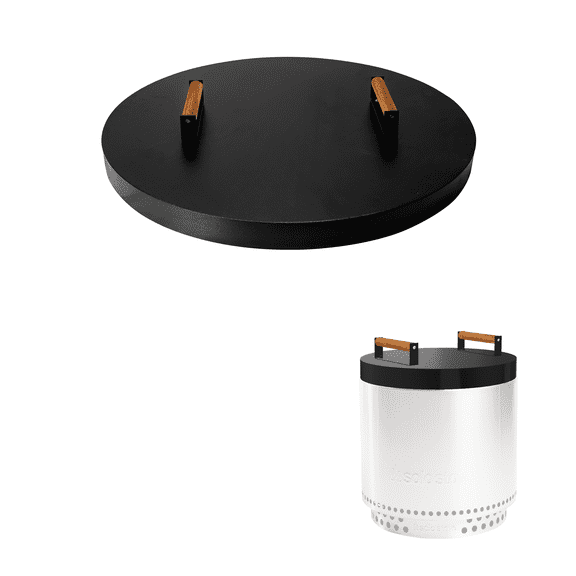 FEBTECH  - Firepit Snuffer Lid , Compatible for Solo Stove Ranger ,  2.0 & 1.0 - Powder Coated Carbon Steel Lid with 2 Wooden Handles & Inner Guide Supports