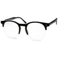 thumbnail image 2 of sunglassLA Unisex Retro Semi-Rimless Clear Lens Round Horn Rimmed Eyeglasses 50mm (Shiny Black / Clear) - 50mm, 2 of 4