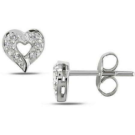 Miabella Diamond-Accent 14kt White Gold Heart Earrings
