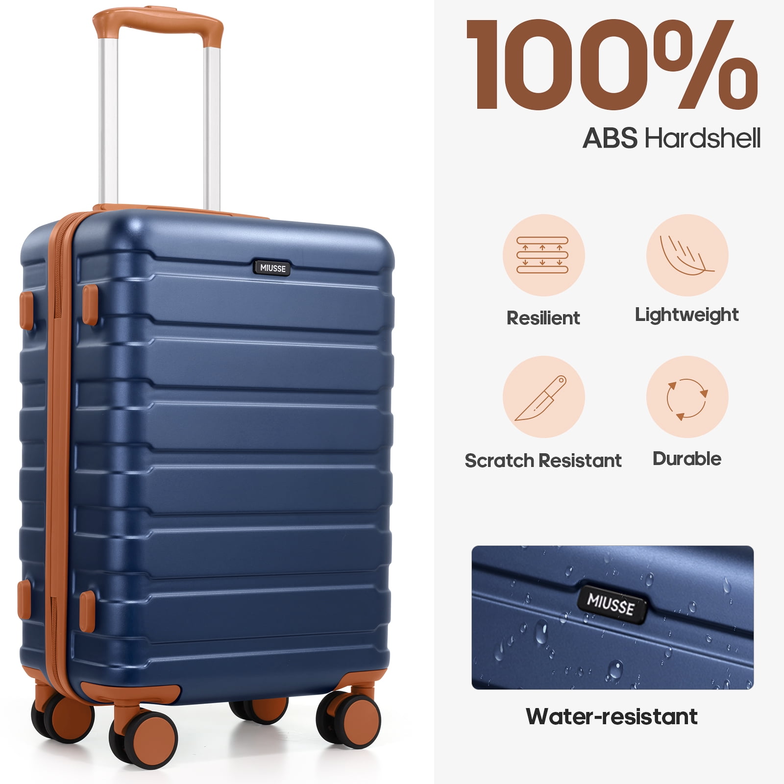 MIUSSE Carry on Luggage Set 3 Piece Hard Shell Luggage Sets with YKK Zipper Spinner Wheels TSA Lock Carry on with Backpack Set