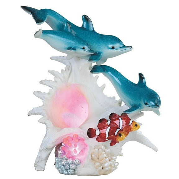 FC Design 9.25"H LED Lighting Sea Conch with Dolphins and Clownfish Figurine Statue Sculpture Ornament Decoration Home/Room Decor and Unique Gift Ideas for Housewarming, Holidays and Birthdays