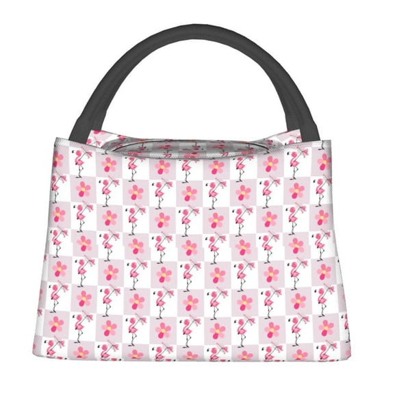 Fotbe Flamingo On Checkered Bolsa Térmica Portátil con Estampado, Bolsa de Entrega de Alimentos Aislada, Bolsa Reutilizable de Gran Capacidad para Comidas y Supermercado
