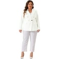 thumbnail image 3 of DARING DIVA Women's Plus Notch Lapel Double Breasted Office Work Blazer White 4X, 3 of 6
