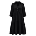 thumbnail image 4 of ClodeEU Women's Collar V Neck 3/4 Sleeve Tiered Mini Shirt Dress,Solid Loose Casual Dress Black,Women's Plus L, 4 of 6