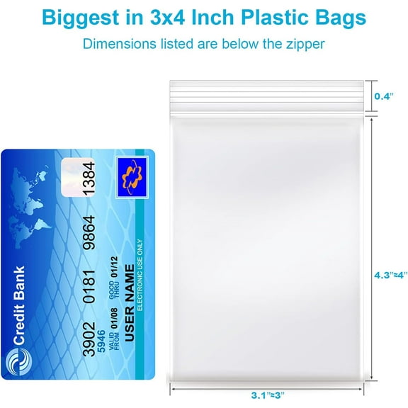 500 PCS 3"x4" Clear Reclosable Plastic 2-Mil Ziplock Bags Poly Jewelry Storage Zipper Baggies