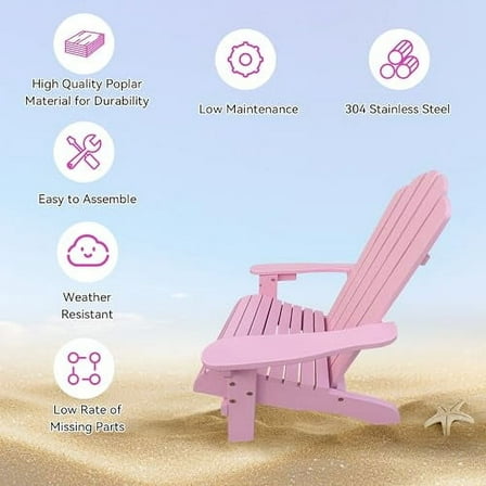 Wood Adirondack Chair, Ergonomic All-Weather - Adirondack Chair, Leisure Line Toddler Outdoor Chairs Adirondack Lounge Lawn Chair, Durable Patio Lounge Chair for Garden Indoor P