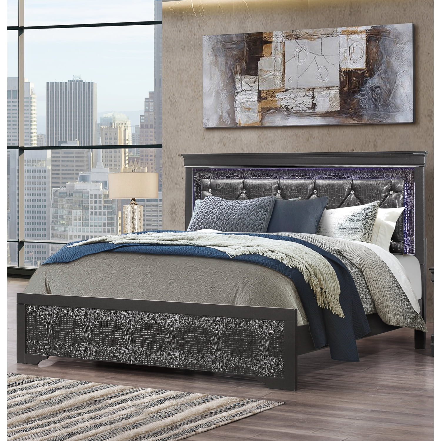 Global furniture usa pompei cheap metallic bed led light