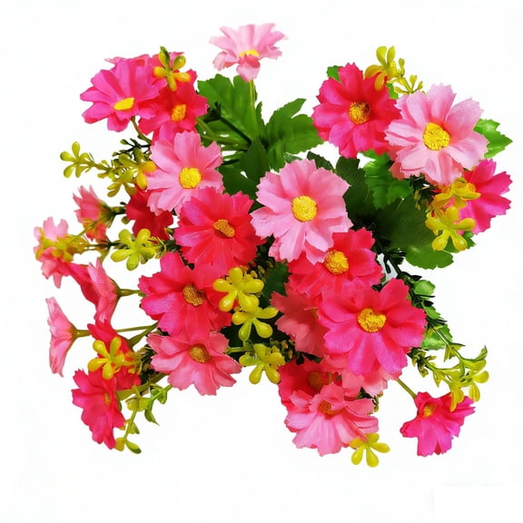 Vibrant Artificial Cosmos Flower Bouquet, Silk Floral Arrangement with Green Foliage, Ideal for Table Centerpieces, Home Decor, Party Decorations, Wedding Bouquets and Gift Giving