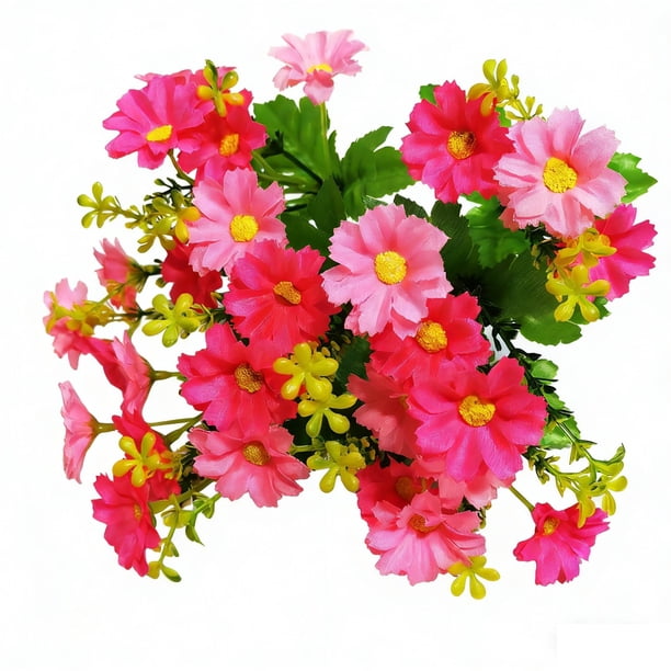 Ramo de flores artificiales | Arreglo floral artificial de 28 cabezas con ranúnculos y mini margaritas para decoración del hogar, centro de mesa para bodas