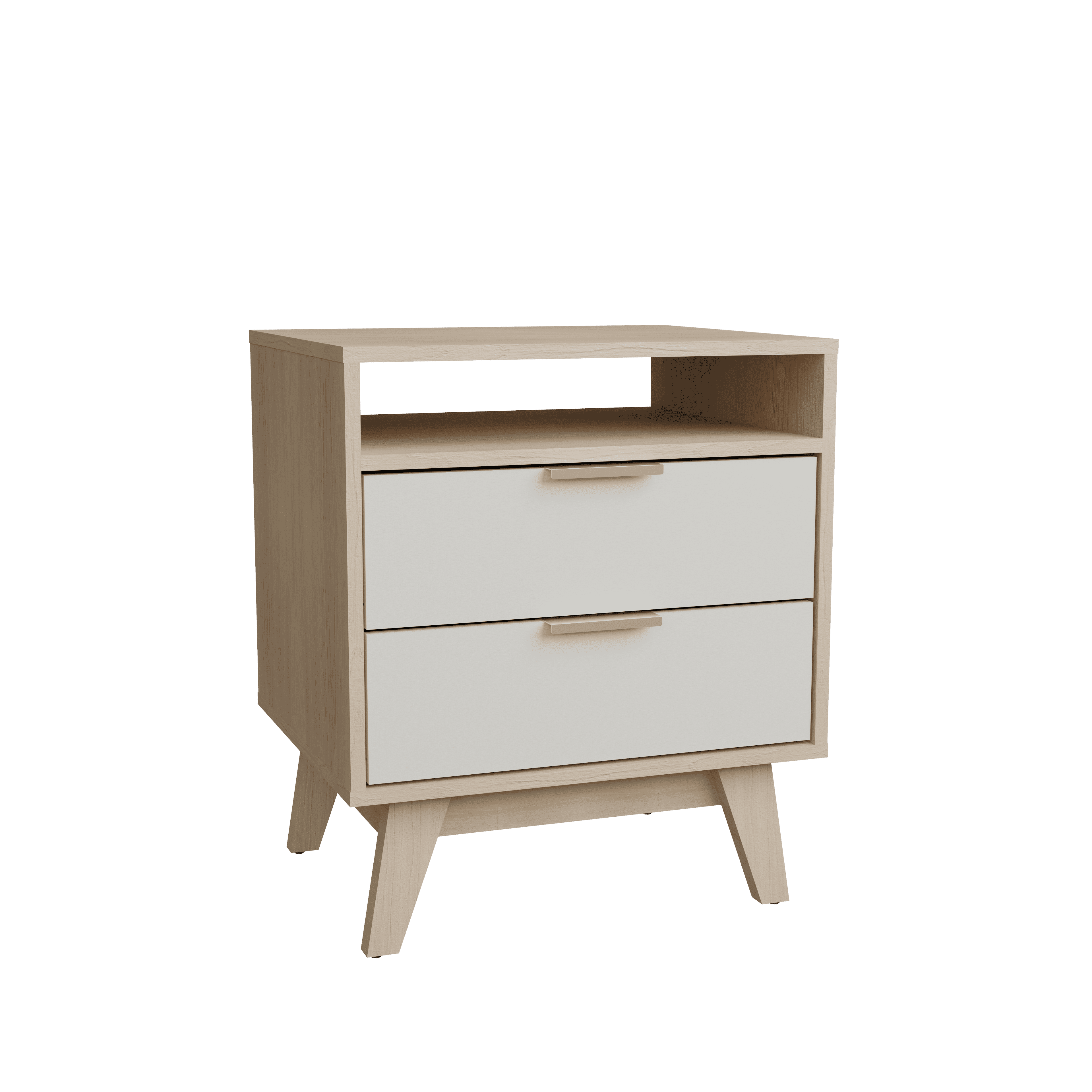 Kappesberg Copenhagen 2-Drawer Nightstand with Open Shelf, Blonde Oak/Cream – Modern Bedroom Storage for Adults and Teens