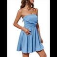 thumbnail image 2 of Vestido Corto de Verano 2025 con Estampado de para Mujer, Informal, Corte A, Sin Tirantes, con Top de Tubo y Fruncido. Azul S, 2 of 7