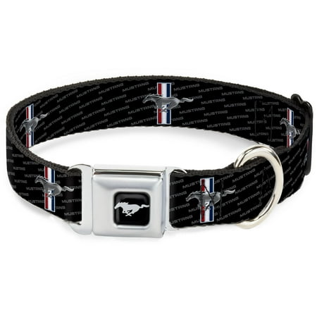 Dog Collar FM-Ford Mustang Black Silver - Ford Mustang w Text - Large