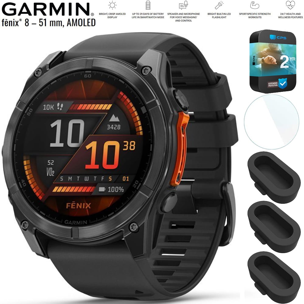 Garmin Fenix 8 51mm AMOLED Sapphire Carbon Gray with Black Band Bundle